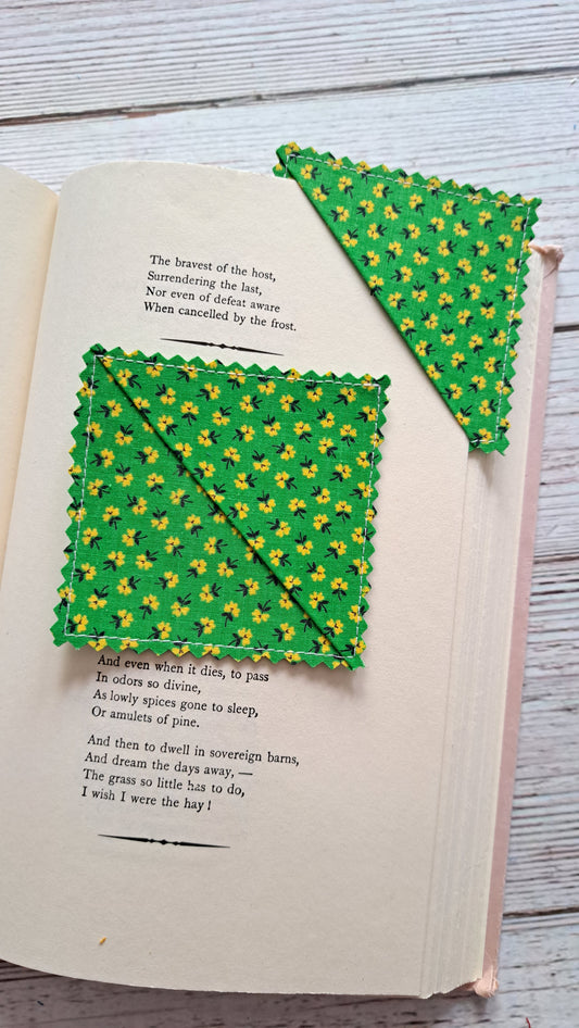 Green and Yellow Floral Fabric Corner Bookmark