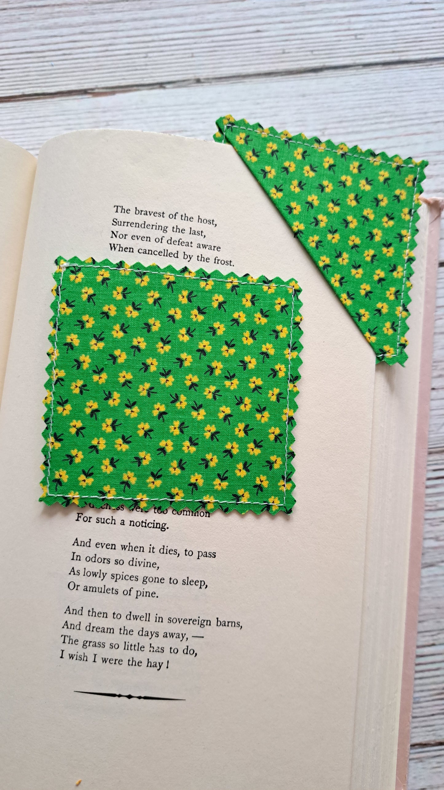 Green and Yellow Floral Fabric Corner Bookmark