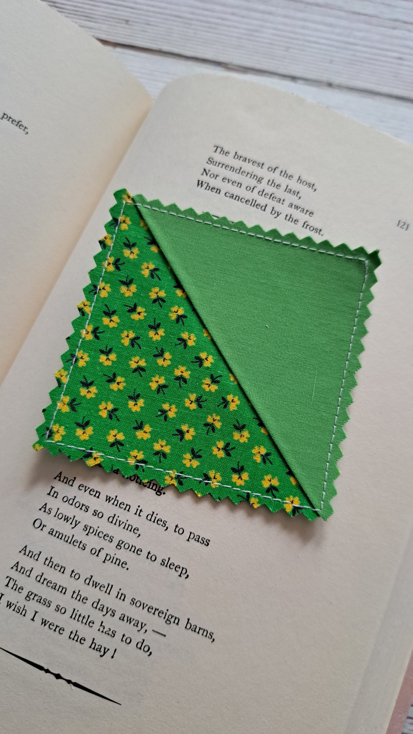 Green & Green and Yellow Floral Fabric Corner Bookmark