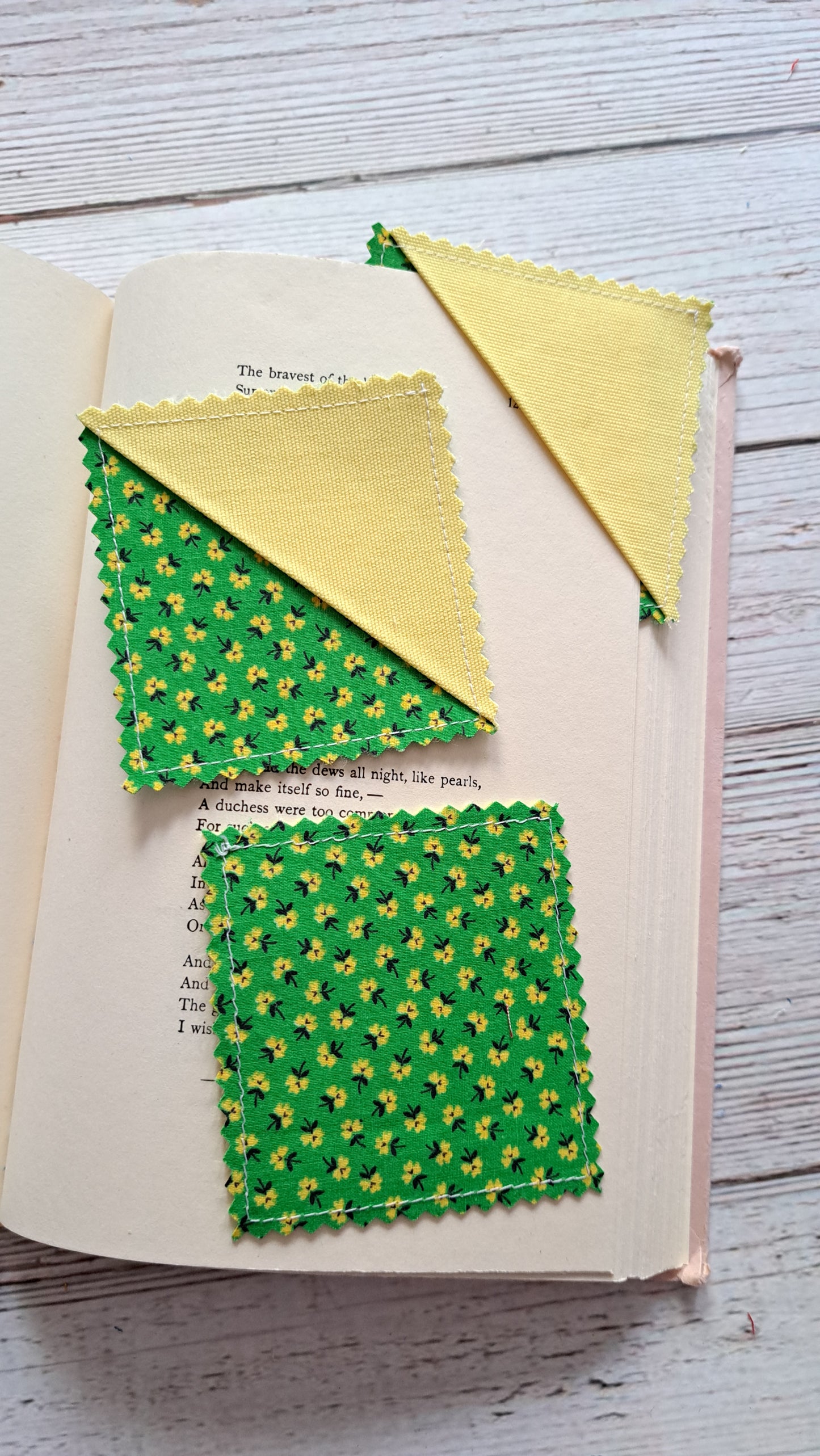 Yellow with Green and Yellow Floral Fabric Corner Bookmark