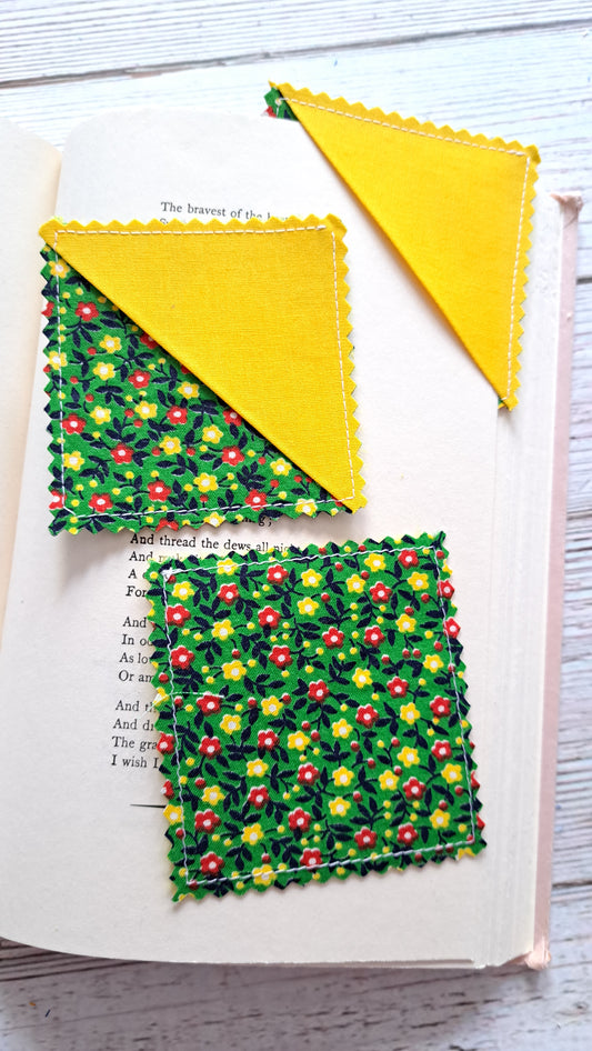 Dark Yellow with Yellow and Red floral Fabric Corner Bookmark