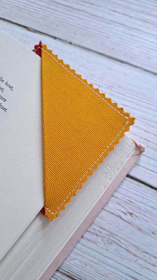 Mustard Yellow and Red/Yellow/Black Pattern Fabric Corner Bookmark