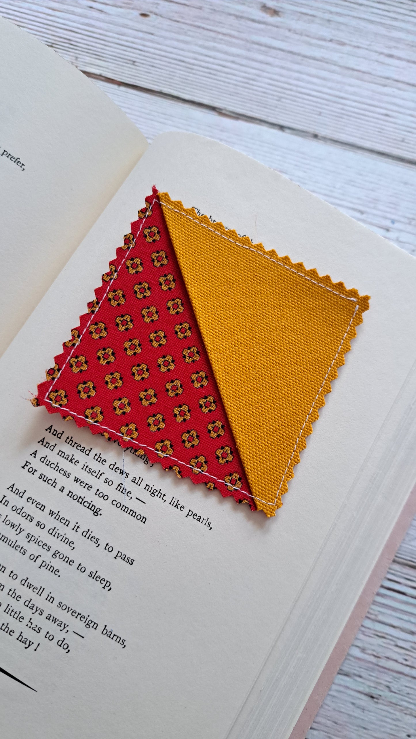 Mustard Yellow and Red/Yellow/Black Pattern Fabric Corner Bookmark