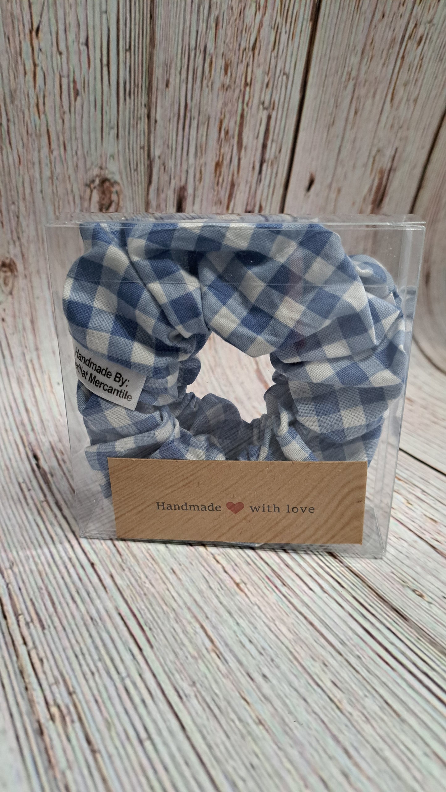 Blue Gingham Scrunchie Set of 2