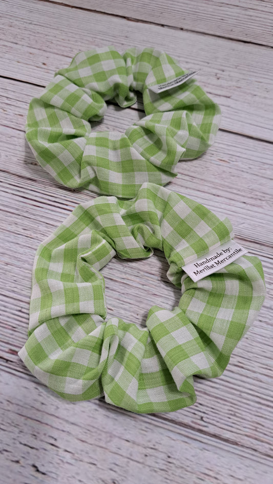 Green Gingham Scrunchie Set of 2
