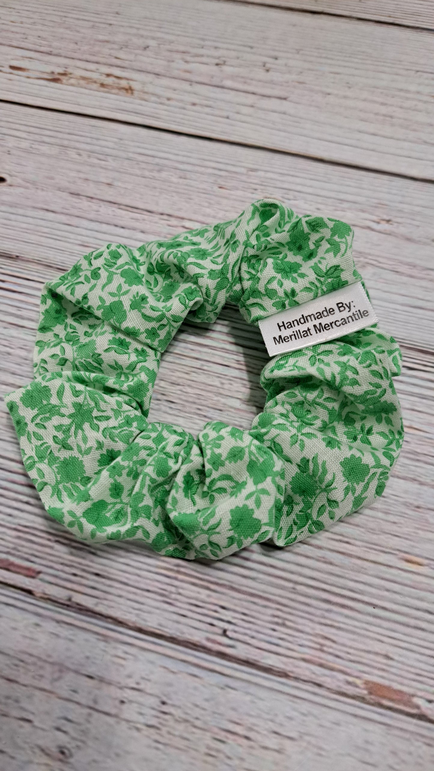 White and Green Floral Scrunchie Set of 2