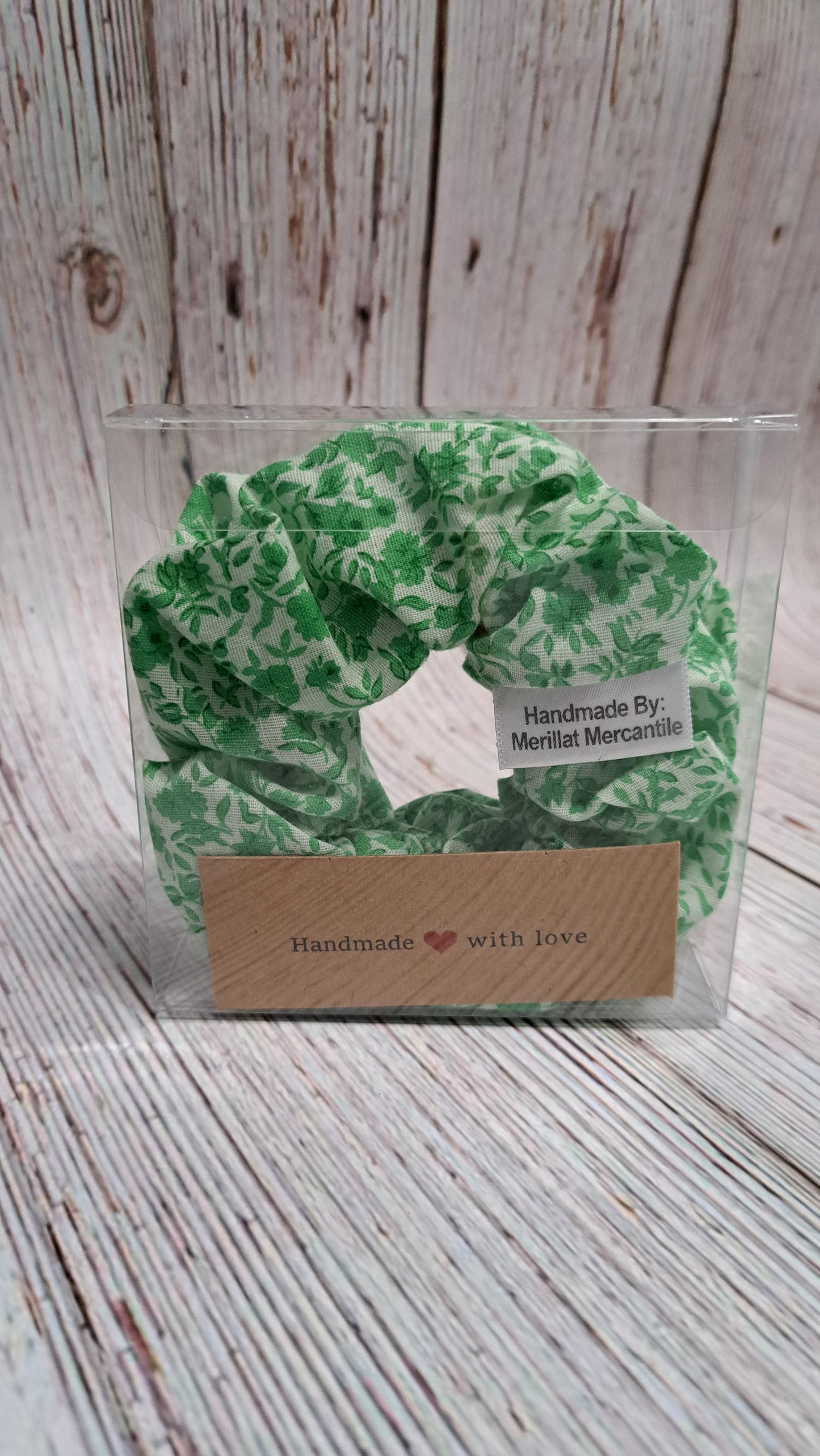 White and Green Floral Scrunchie Set of 2