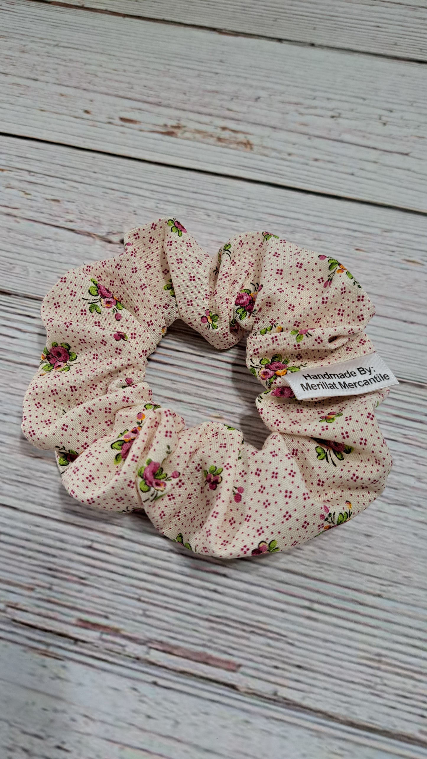 Cream with Pink & Green Floral Scrunchie Set of 2