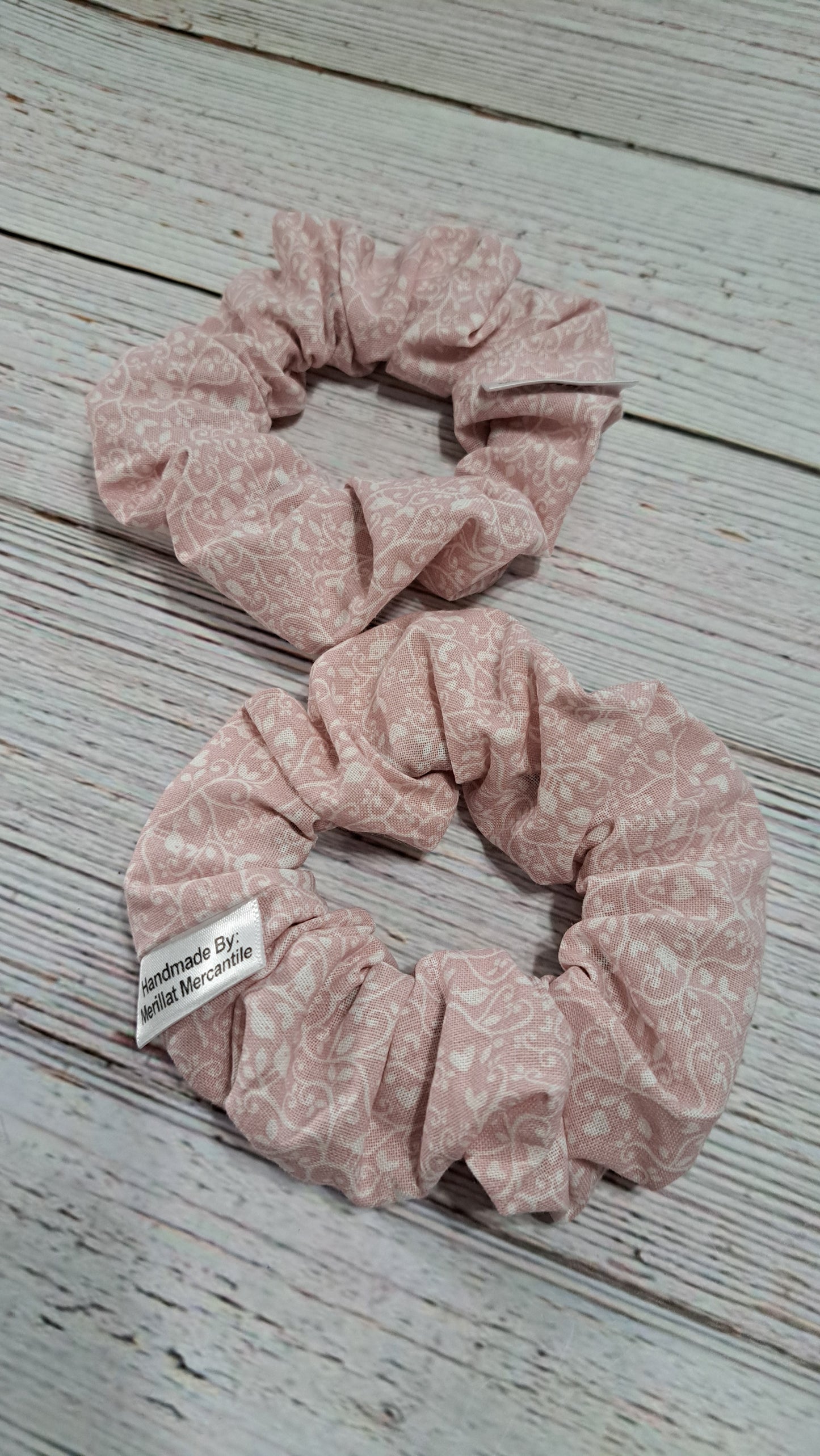 Pink & White Floral Vine Scrunchie Set of 2