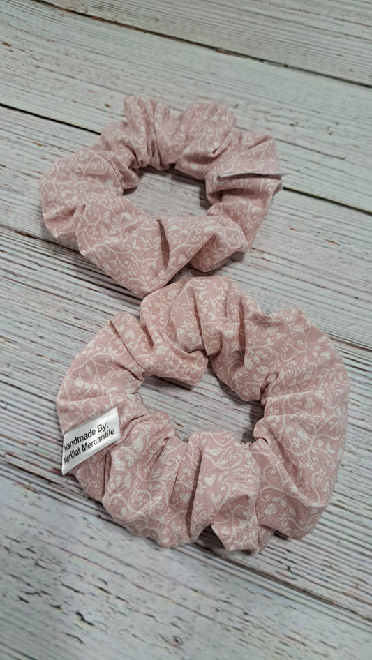 Pink & White Floral Vine Scrunchie Set of 2