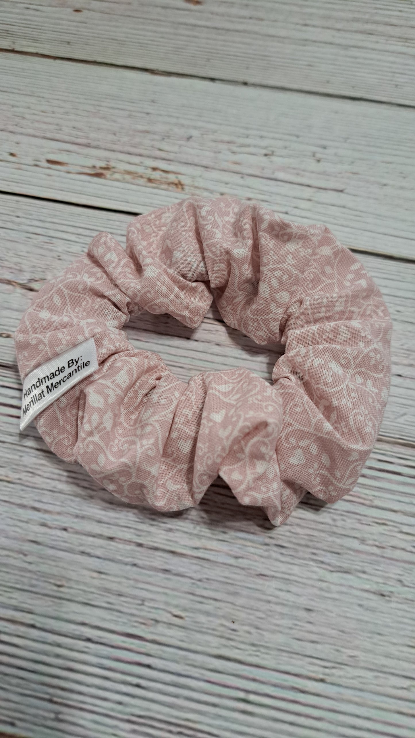 Pink & White Floral Vine Scrunchie Set of 2