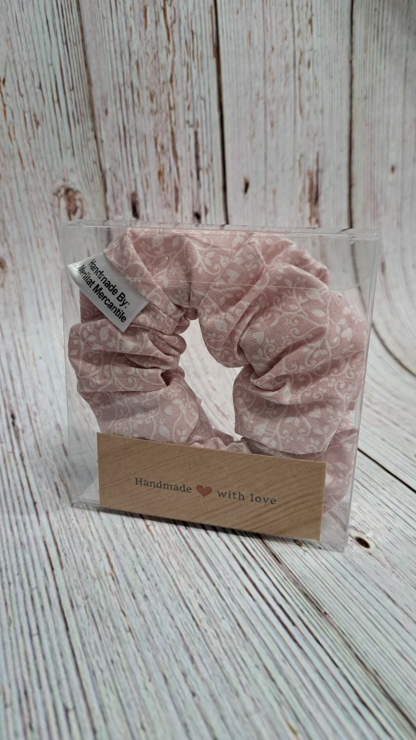 Pink & White Floral Vine Scrunchie Set of 2
