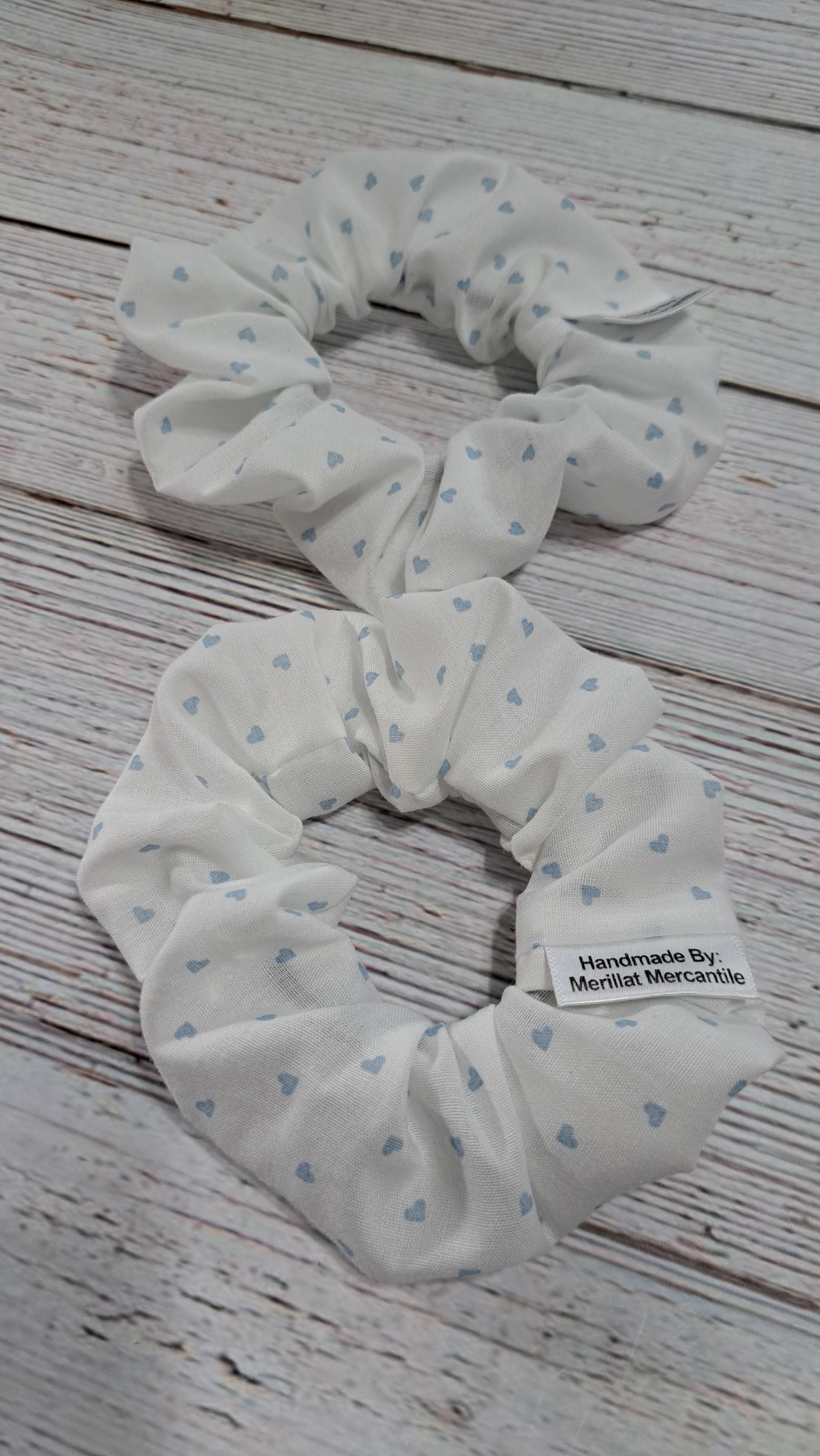 White and Blue Heart Scrunchie Set of 2