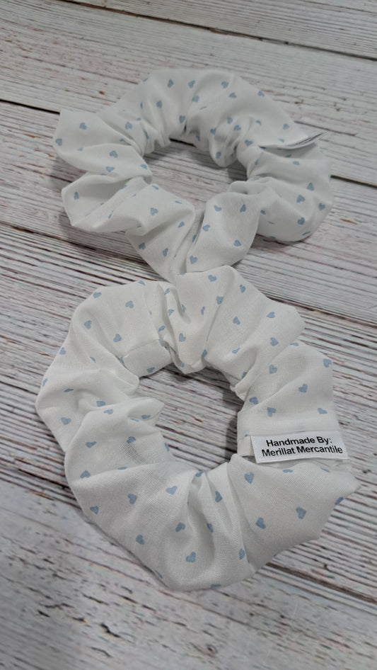 White and Blue Heart Scrunchie Set of 2