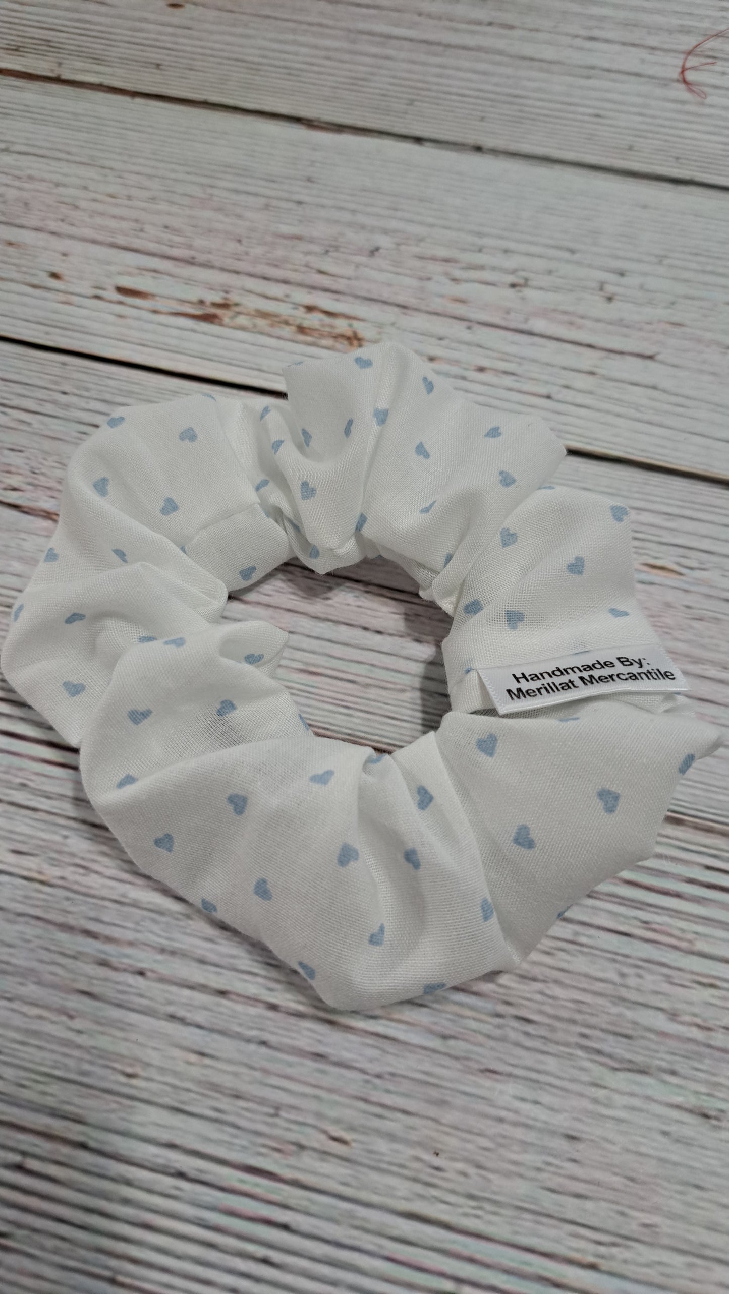 White and Blue Heart Scrunchie Set of 2
