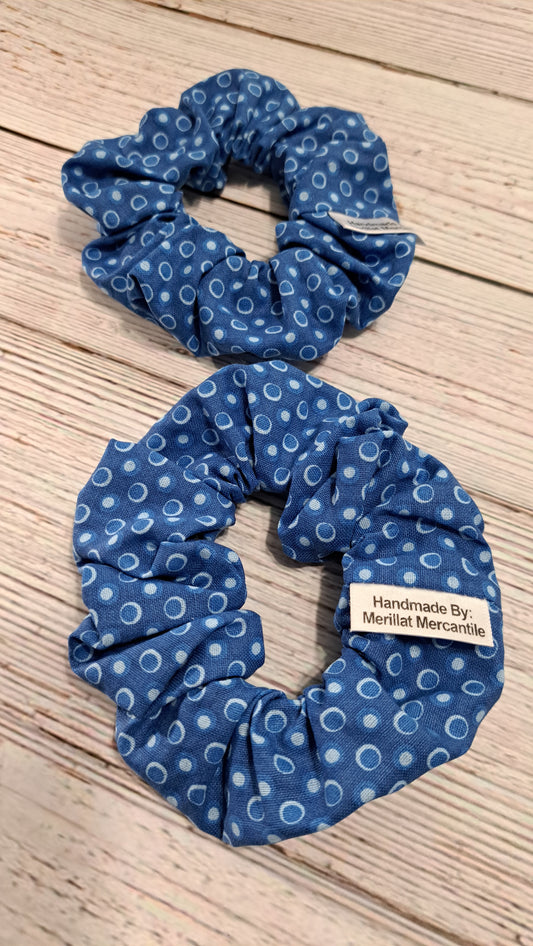 Blue Polkadot Scrunchie Set of 2