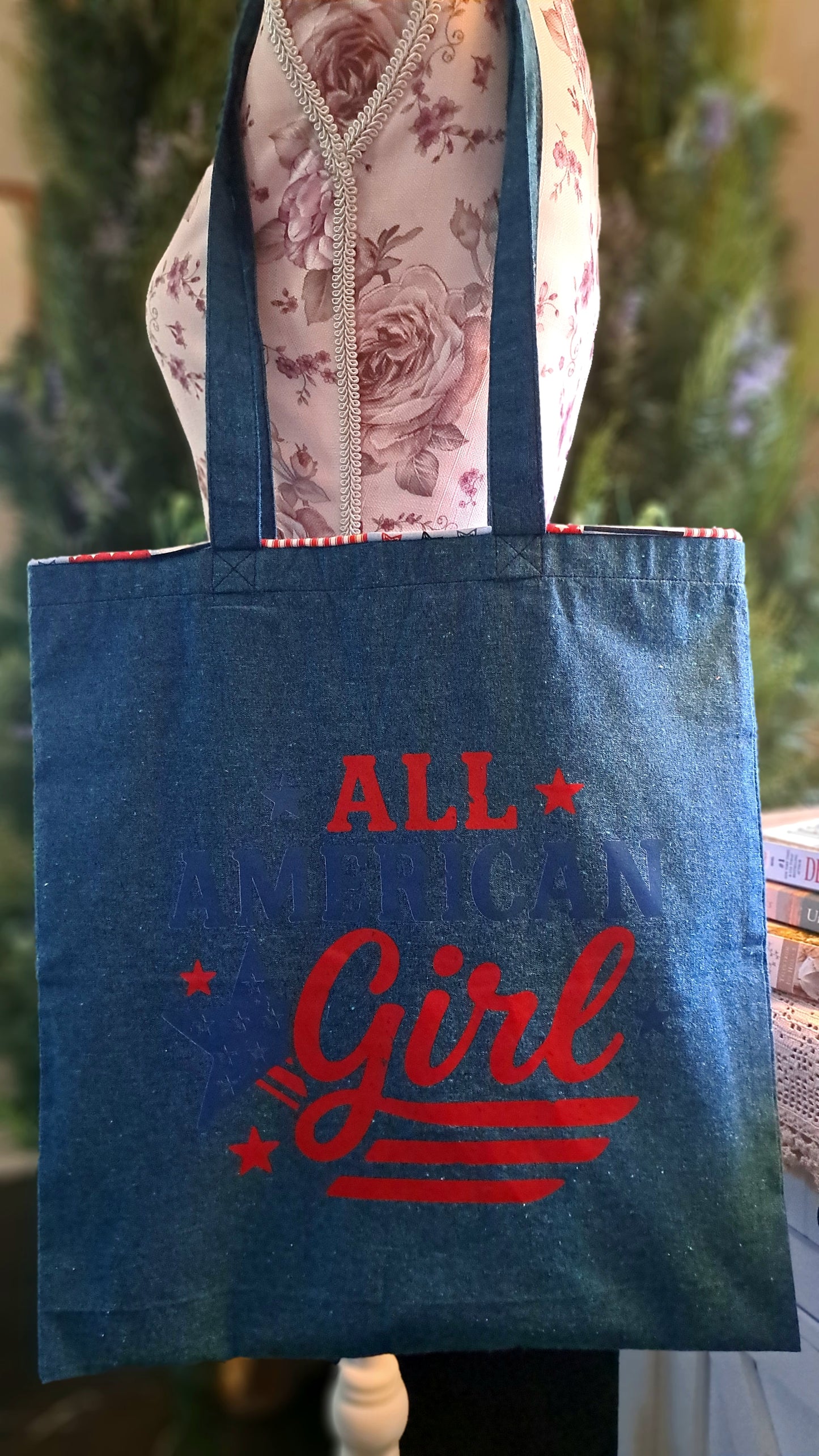 Dark Teal Blue All American Girl Tote Bag