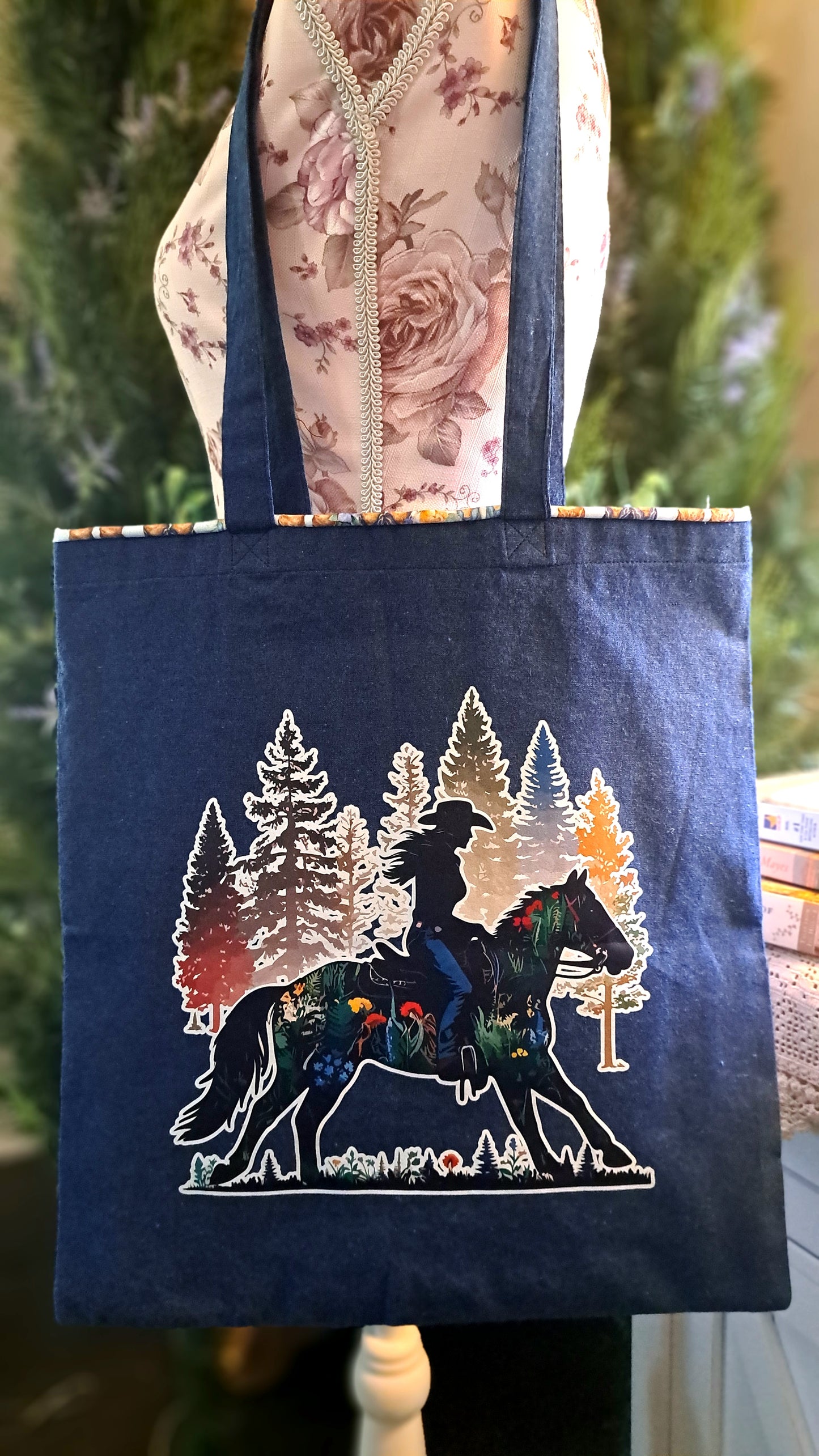 Navy Blue Cowgirl Tote Bag
