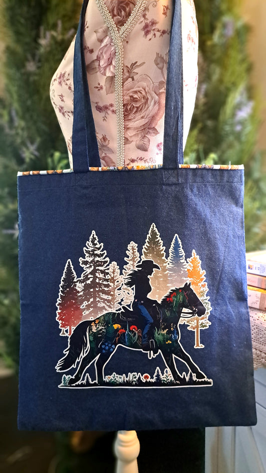 Navy Blue Cowgirl Tote Bag