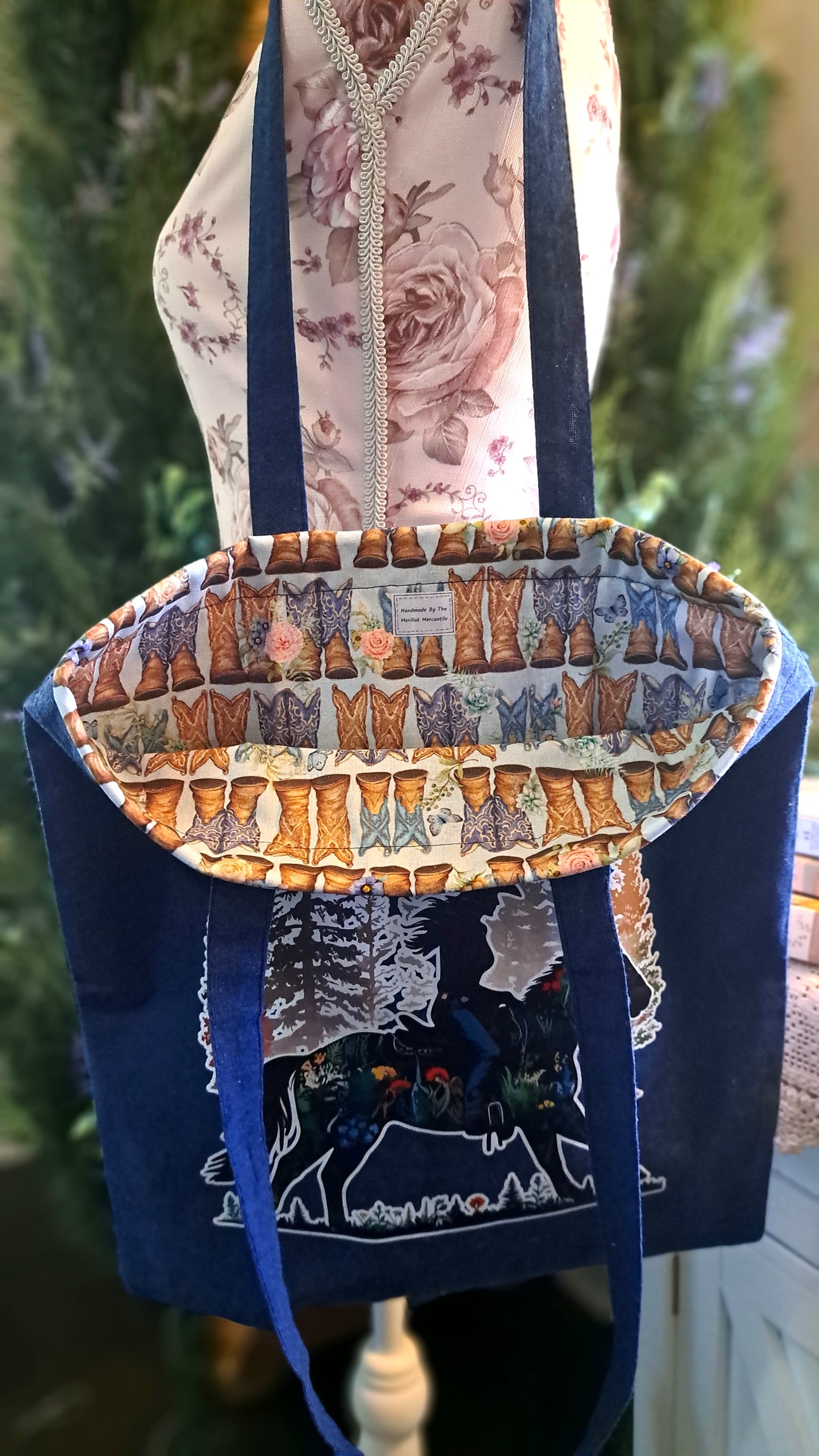 Navy Blue Cowgirl Tote Bag