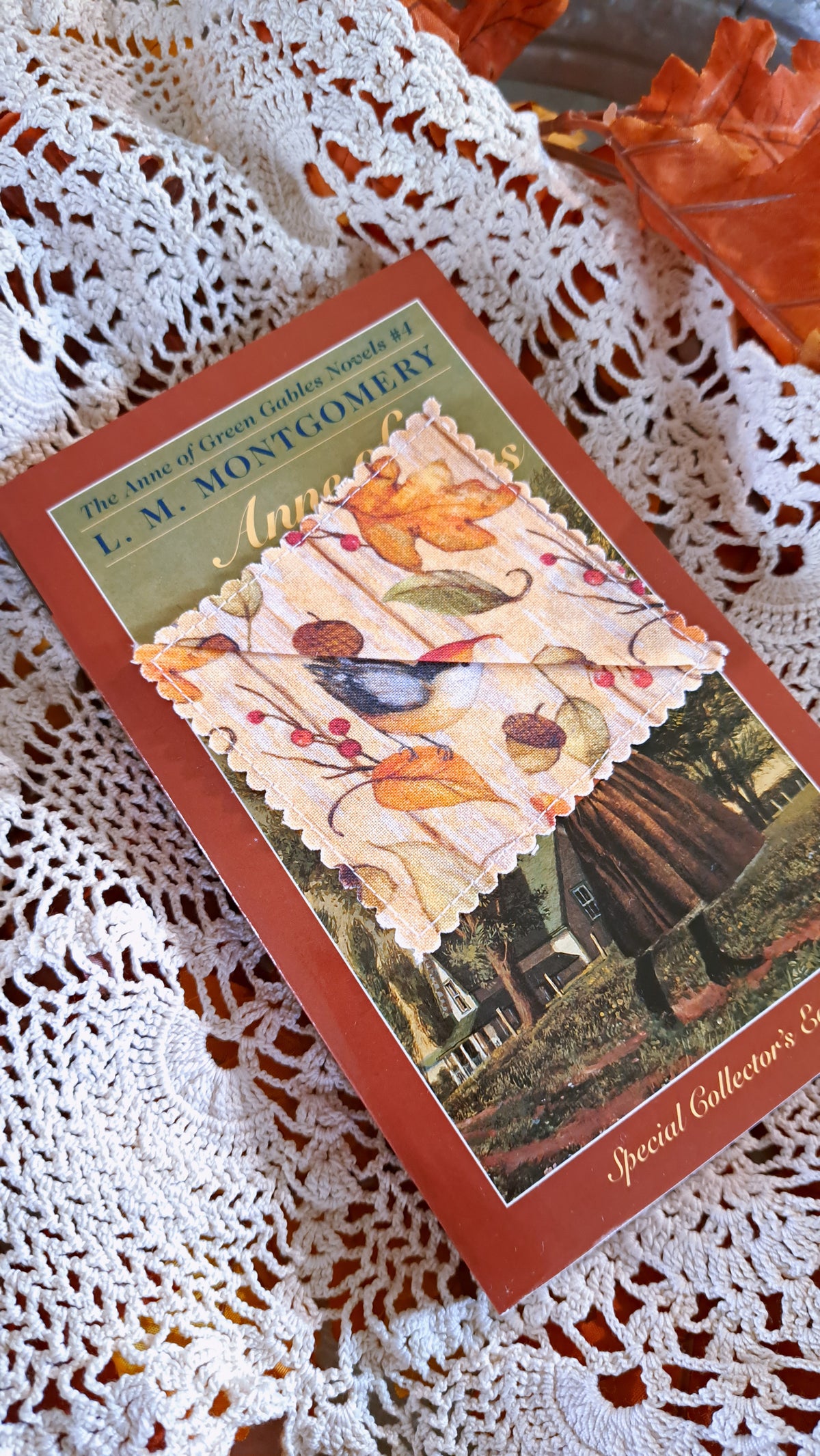 Autumn Leaves and Birds Cotton Fabric Corner Bookmark