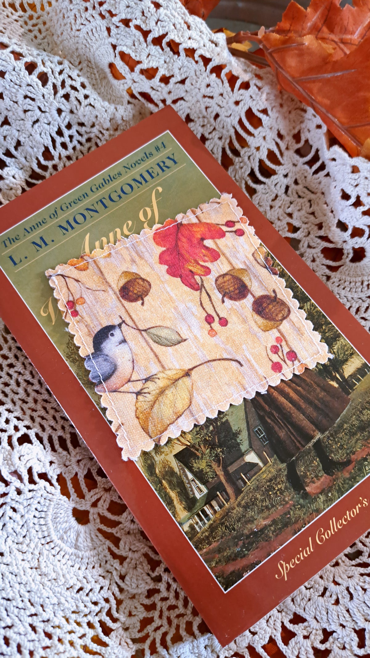 Autumn Leaves and Birds Cotton Fabric Corner Bookmark