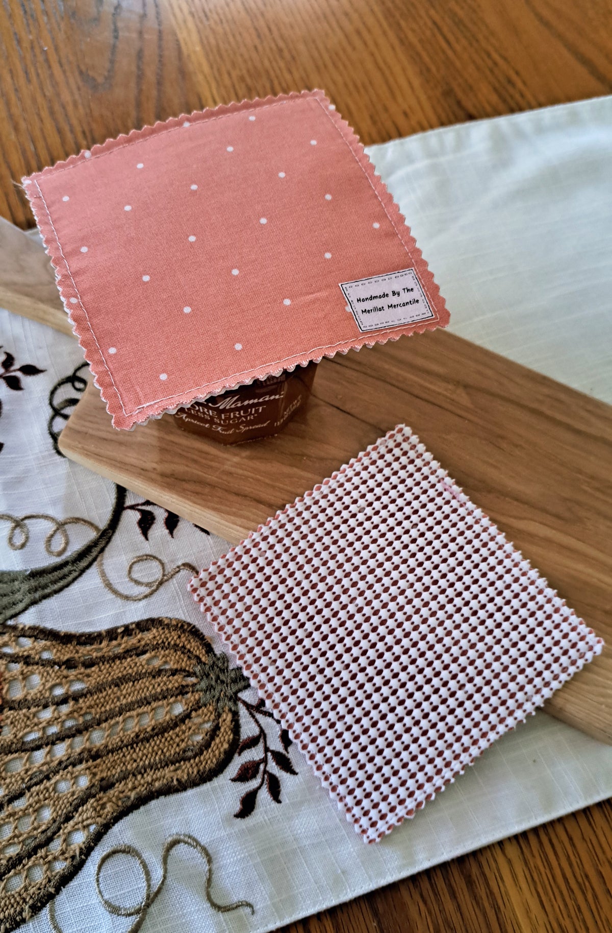 Set of Two Jar Grippers - Peach and White Polka-dot