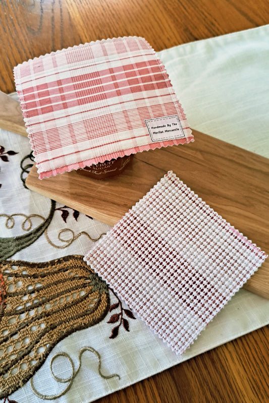 Set of Two Jar Grippers - Dusty Rose and White Plaid