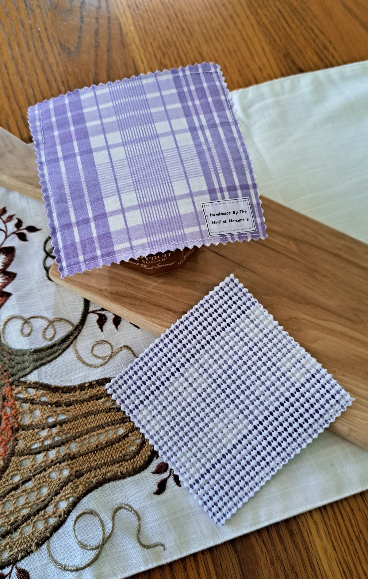 Set of Two Jar Grippers - Lavender and White Plaid