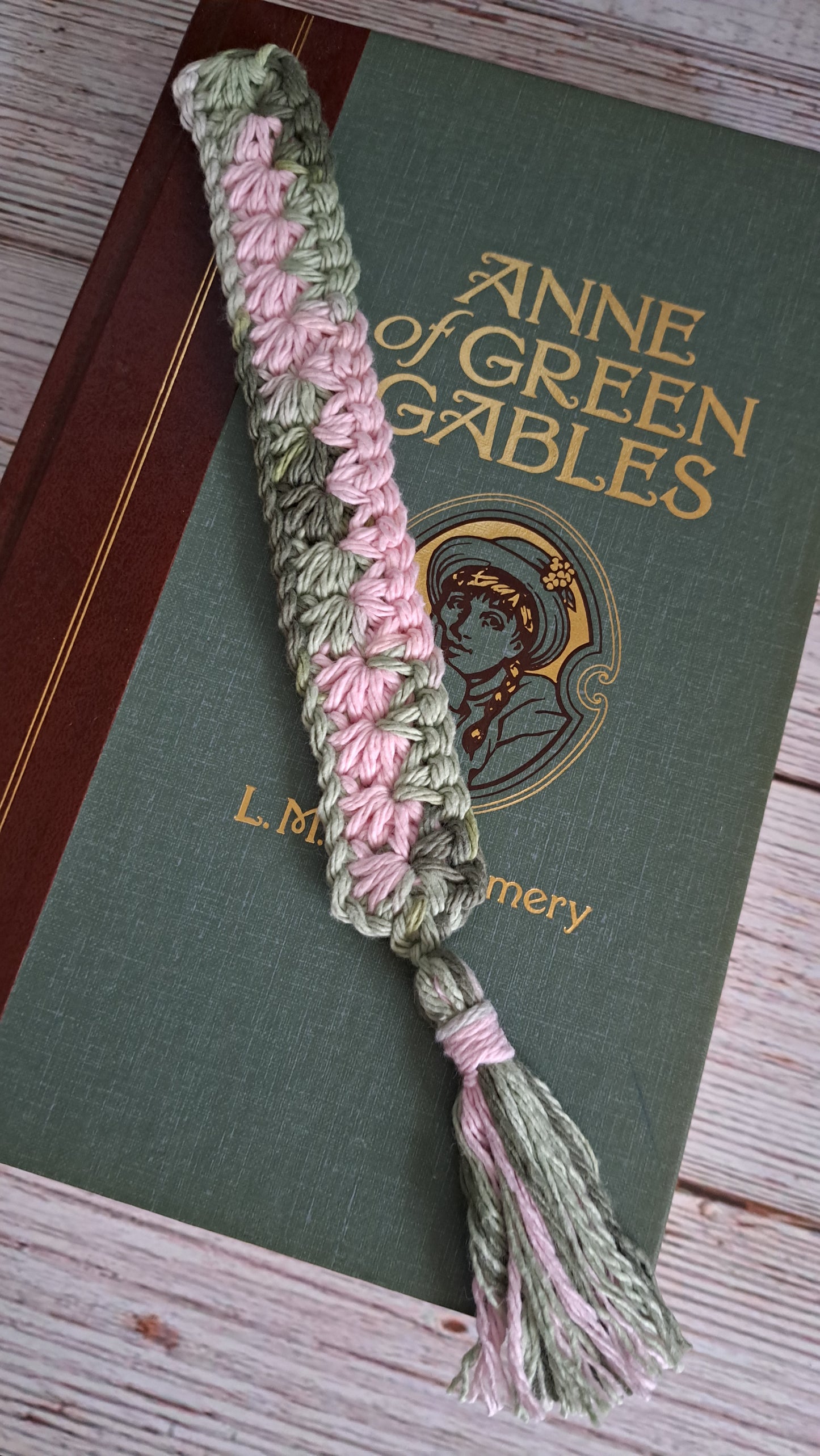 Crochet Pink & Green Camo Yarn Bookmark