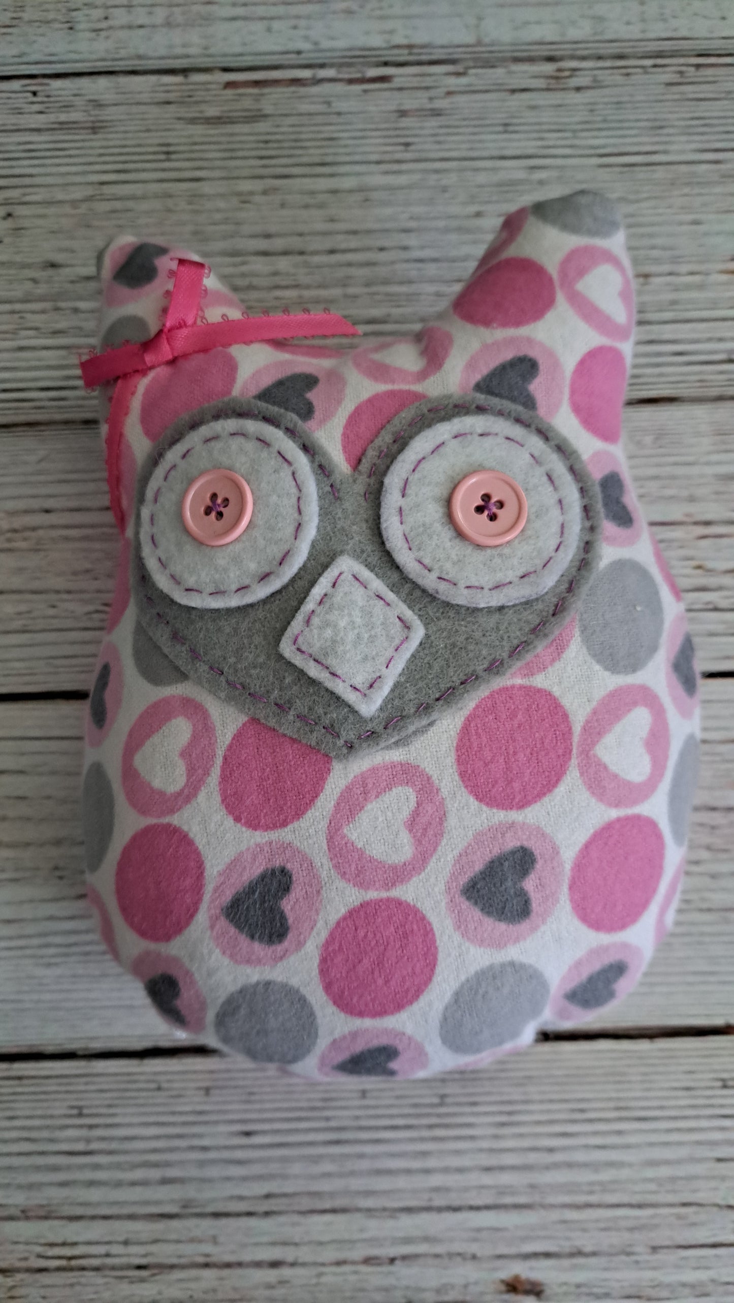 Pink & Gray Polkadot Plush Owl