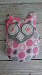 Pink & Gray Polkadot Plush Owl