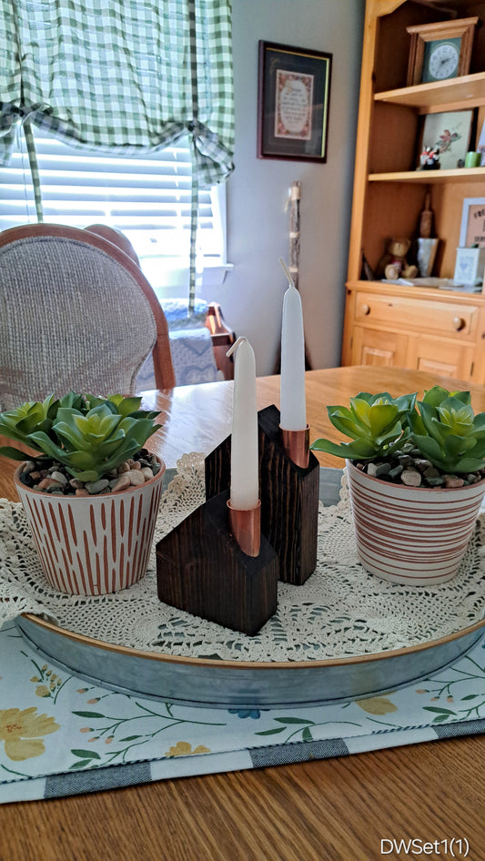 Set of Copper Chimney Candle Cottages Dark Walnut DWSet1