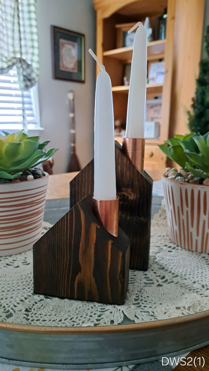 Set of Copper Chimney Candle Cottages Dark Walnut DWSet2