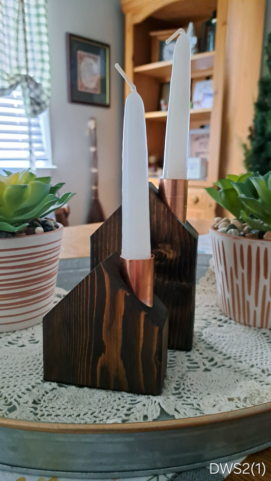 Set of Copper Chimney Candle Cottages Dark Walnut DWSet2