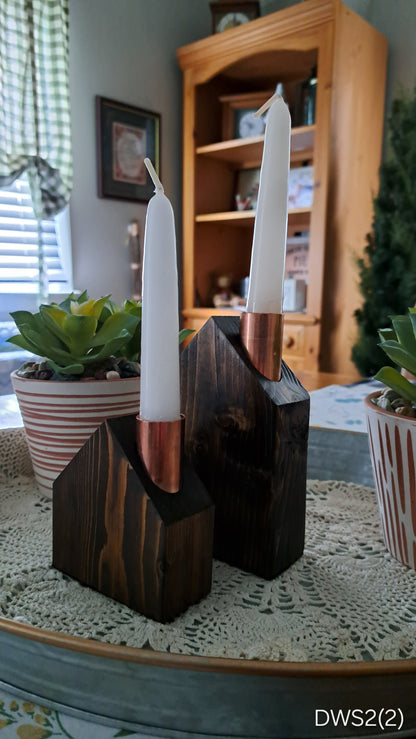 Set of Copper Chimney Candle Cottages Dark Walnut DWSet2