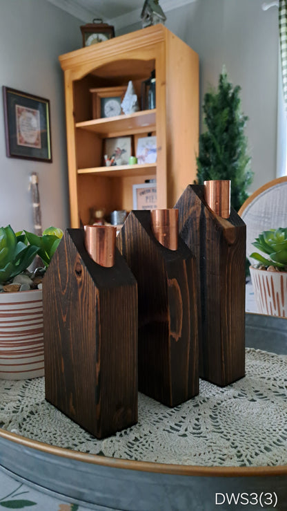 Set of Copper Chimney Candle Cottages Dark Walnut DWSet3