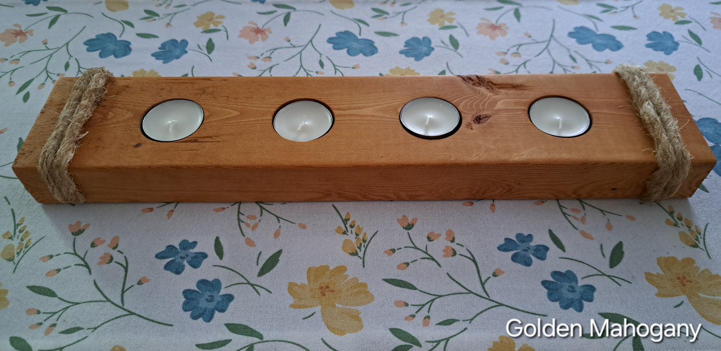Quadruple Tea Light Candle Holder Golden Mahogany