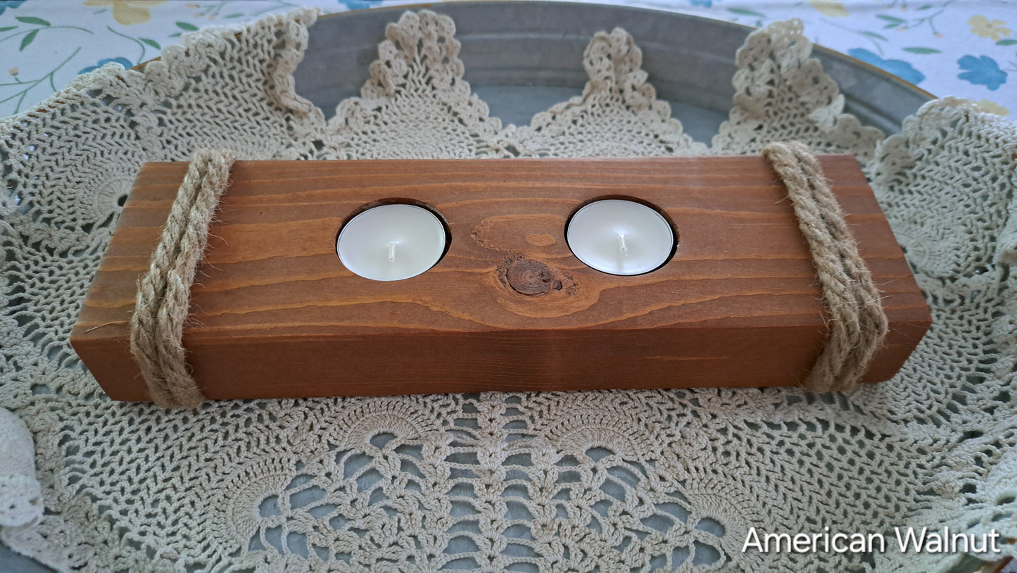 Double Tea Light Candle Holder American Walnut