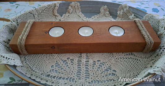 Triple Tea Light Candle Holder American Walnut