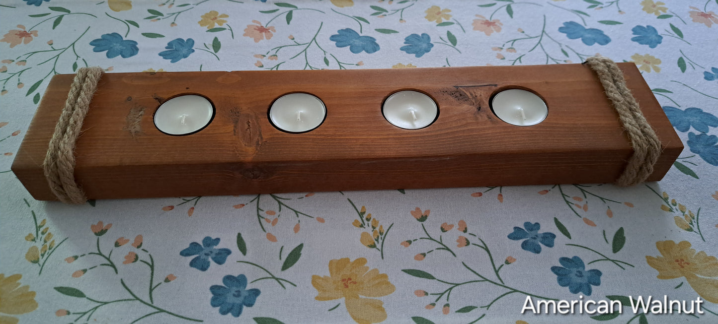 Quadruple Tea Light Candle Holder American Walnut