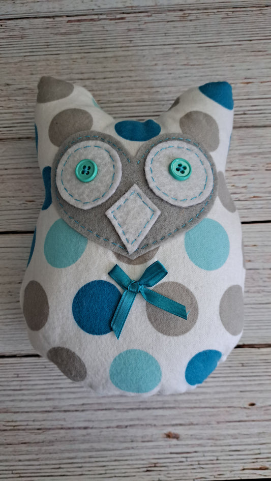 Blue & Gray Polkadot Plush Owl