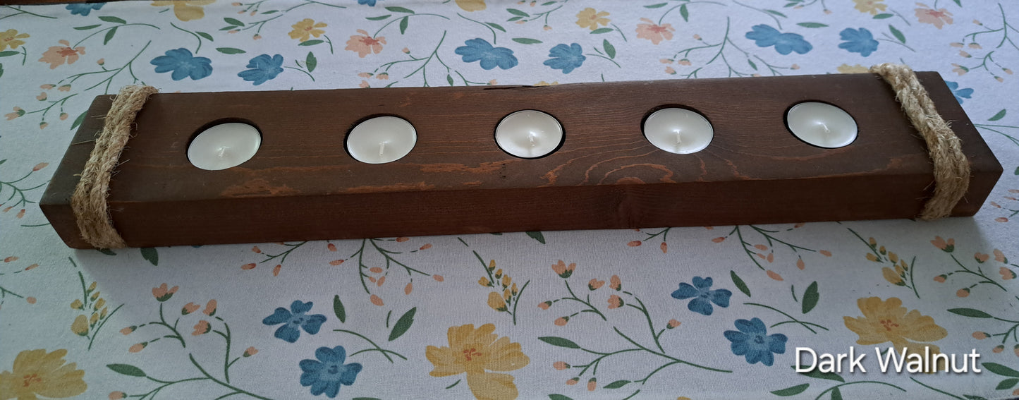 Quintuple Tea Light Candle Holder Dark Walnut