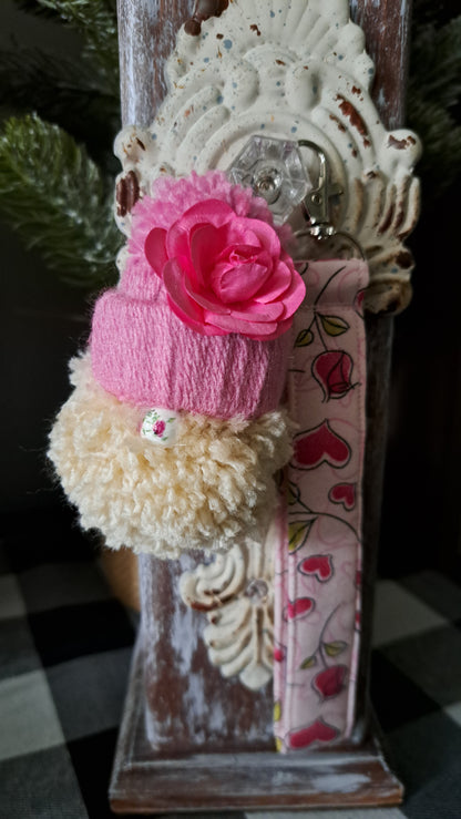 Yarn Gnome Key/Bag Charm with Dark Rose
