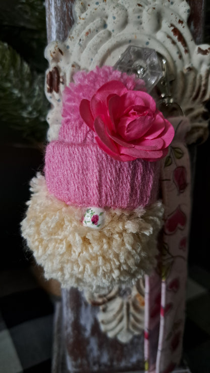 Yarn Gnome Key/Bag Charm with Dark Rose