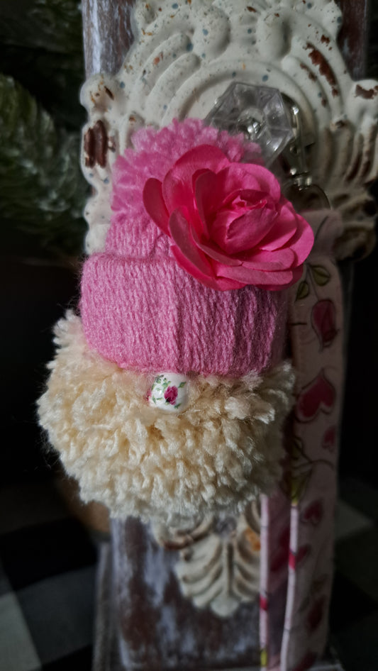 Yarn Gnome Key/Bag Charm with Dark Rose