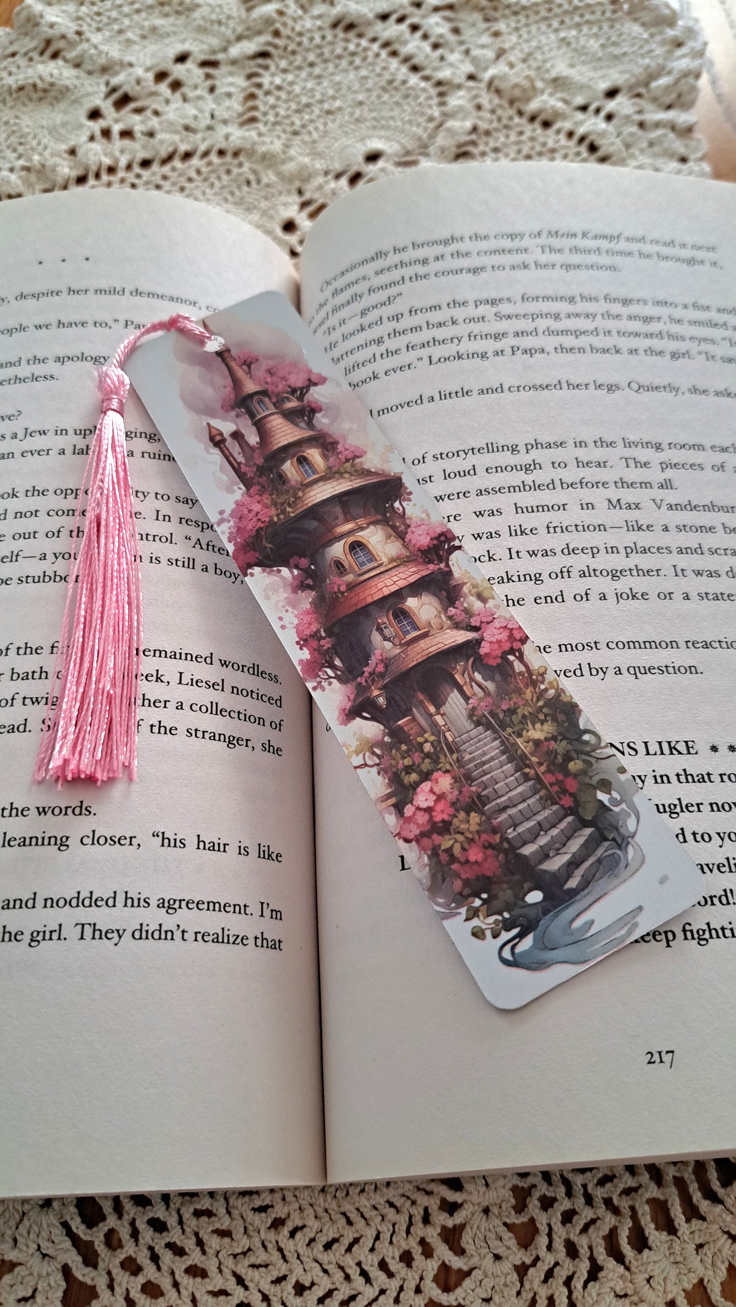 Metal Mushroom Fairy House With Pink Tassel Bookmark