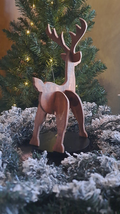 Stained Slotted Wooden Reinder Decor