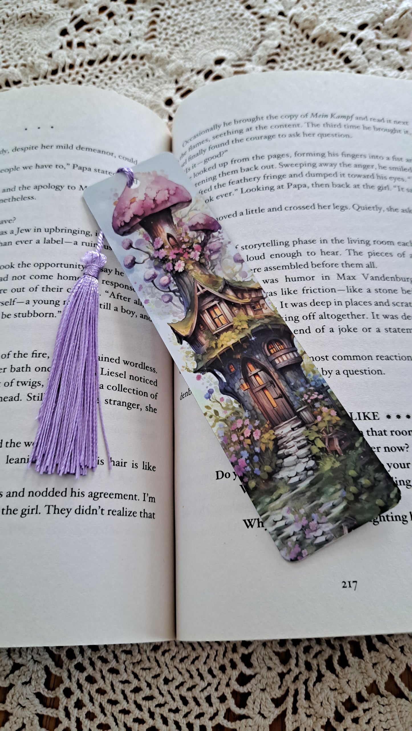 Metal Mushroom Fairy House With A Lavendar Tassel Bookmark