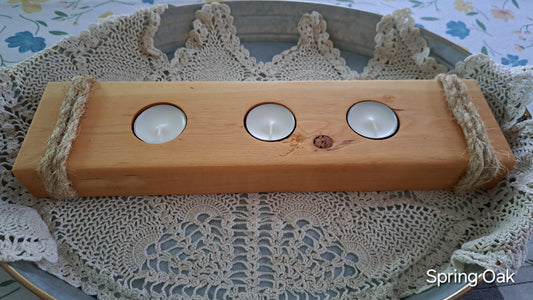 Triple Tea Light Candle Holder Spring Oak